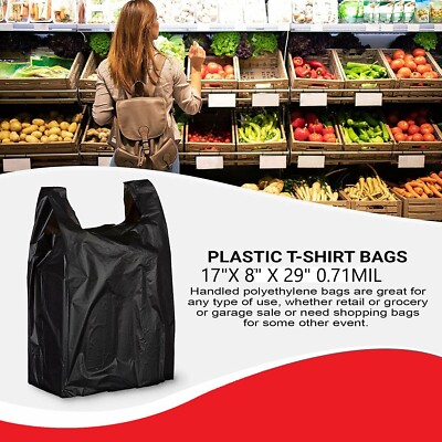 Plastic Black Jumbo T-Shirt Shopping Grocery Bags Multi Purpose 17'' x 8'' X 29''