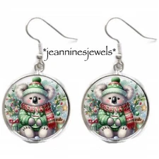 Koala Bear Christmas Earrings Silver Charm Dangle Holiday Stocking Stuffer Gift