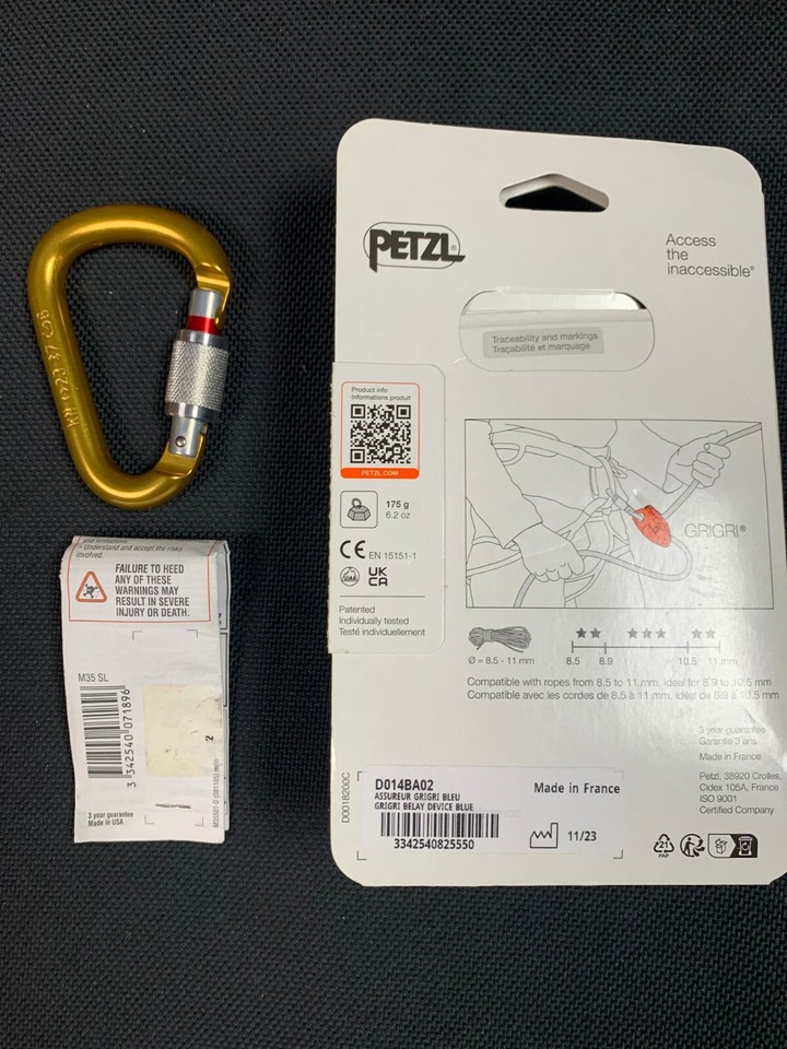 Petzl Gri Gri belay device and Attache Locking Carabiner. New. eBay