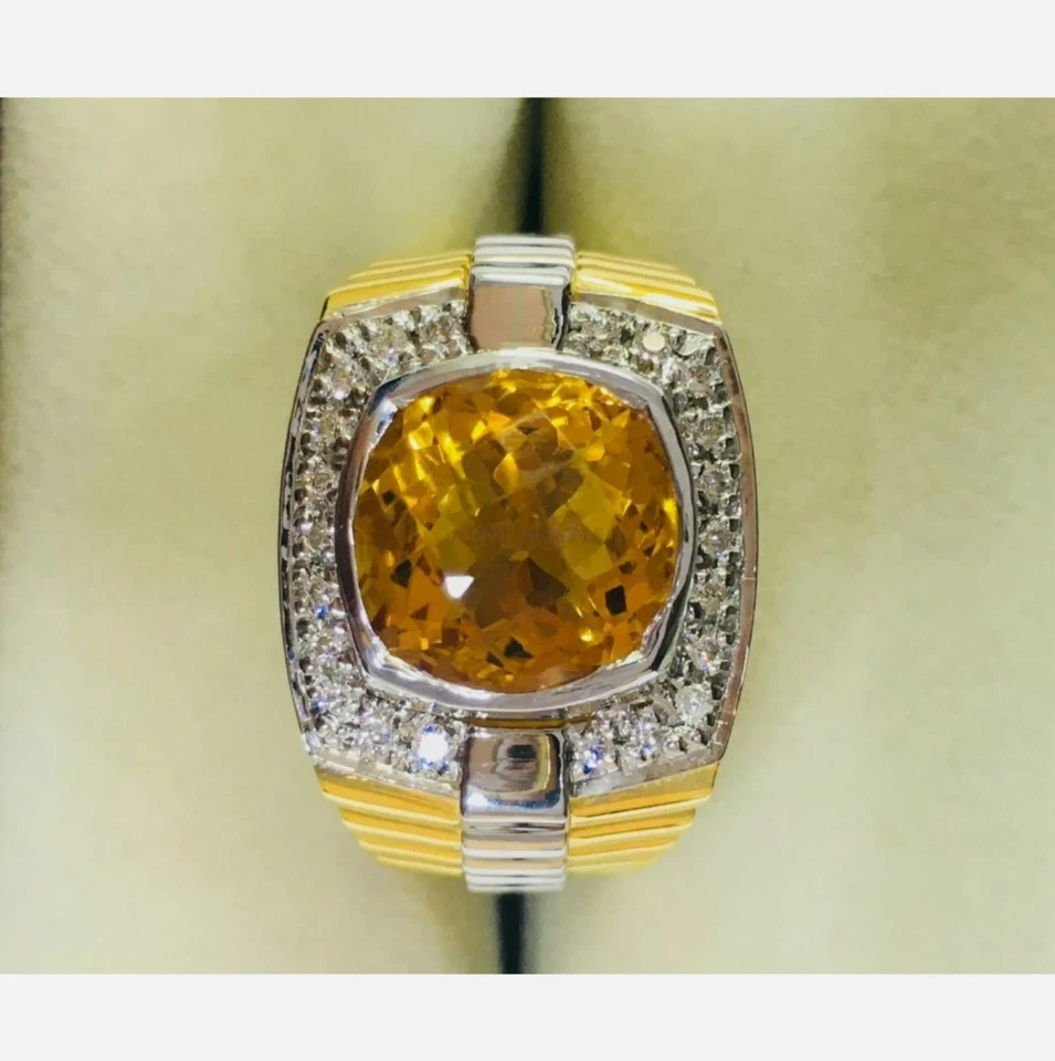 Anillo de compromiso de oro amarillo de 18 k con piedras preciosas de citrino natural para hombre SF123 Foto 2 de 4