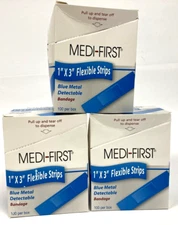 3 Boxes (100 count each) Medique Medi-First 1”x3” Blue Metal Detectable Bandages