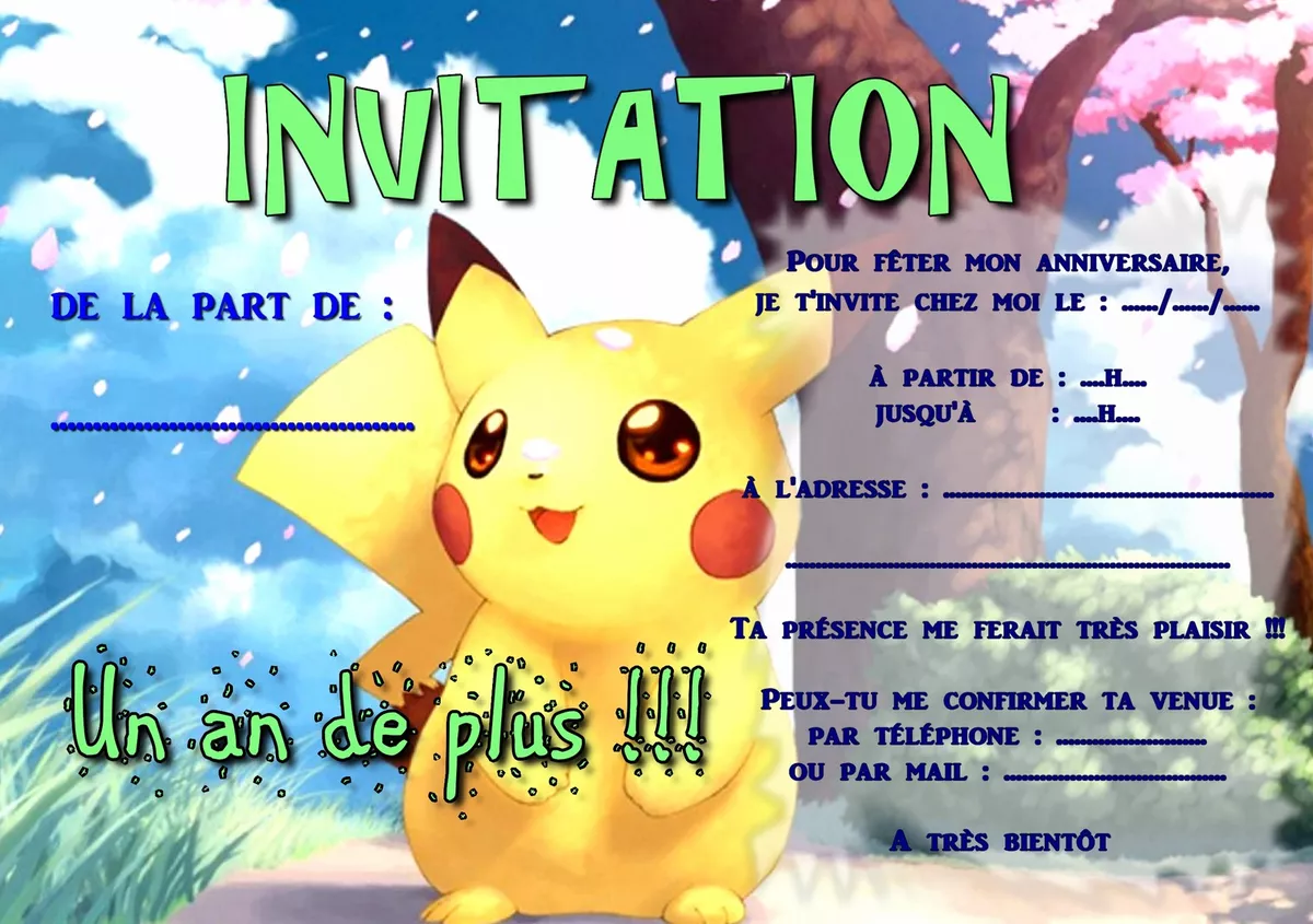 Carte Joyeux Anniversaire Pokemon Gratuite à Imprimer 5 ou 12 cartes invitation anniversaire POKEMON ref 290 | eBay