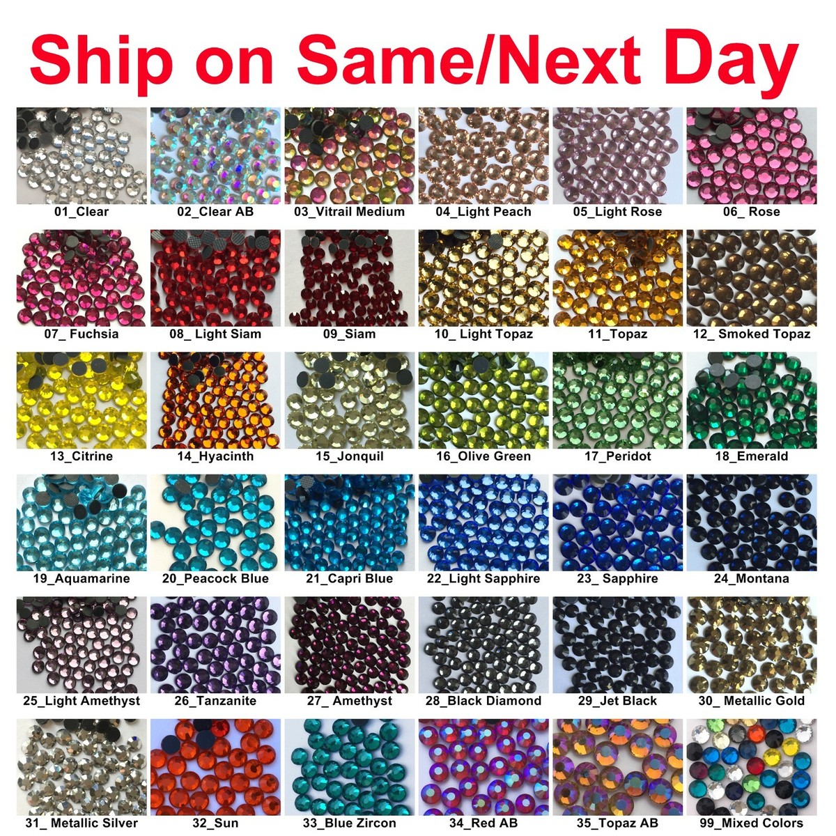 1440 pcs DMC Iron On Hotfix Crystal Rhinestones Colors SS6 SS10 SS16 SS20, 2-5mm