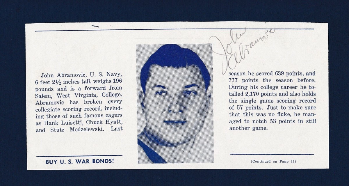 John Abramovic signed vintage 1940's college basketball program