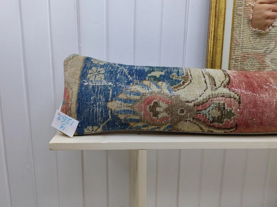 Kilim Lumbar 8x48 in Long Lumbar pillow Turkish Rug Pillow Long bed pillow wool - Image 2 of 4