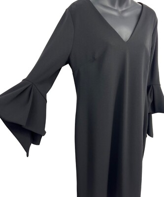 calvin klein black bell sleeve dress Calvin Klein Black Bell Sleeve V-Neck Sheath Dress Women Size 14 Stretch  New