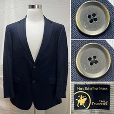 Hart Schaffner Marx Golden Trumpeter 44L Navy Blue Silver Button Blazer Jacket