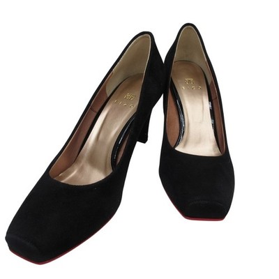 EIZO Ladies Pumps Suede Leather Black 7.5cm Heel Size 11 AB Condition