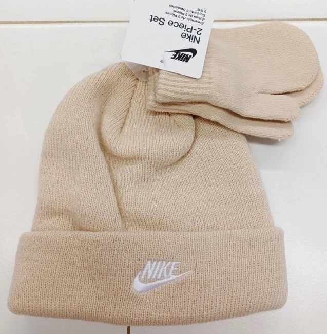 Nike Toddler Boys Size 2/4T Hat and Mittens 2 Piece Set - Sanddrift (tan)
