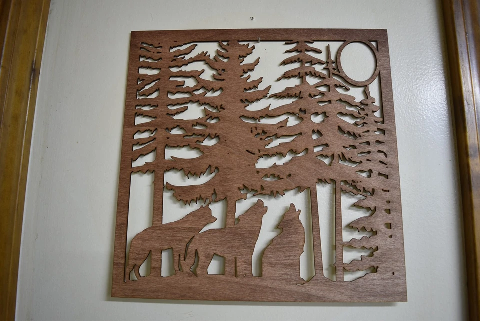 Wood Laser Cut 3 Wolves Howling Nature Decor Sign - Rustic Wall Art Wolf - Image 4 of 4