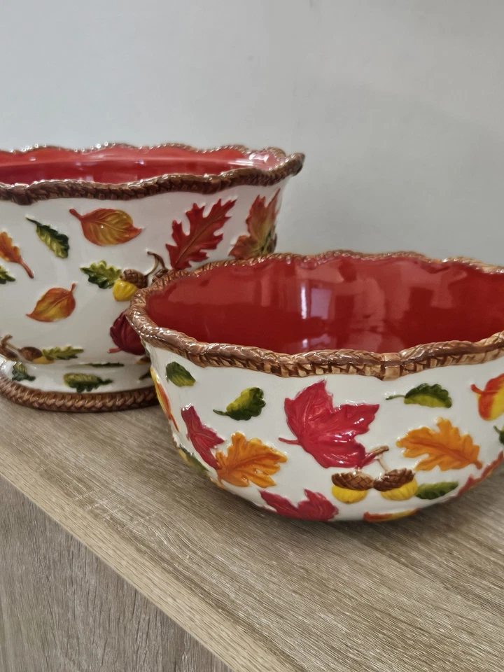 Juego de 2 cuencos para servir hojas de bellota cosecha de otoño Temp-tations - 3 cuartos y 1 cuarto de galón Foto 3 de 4