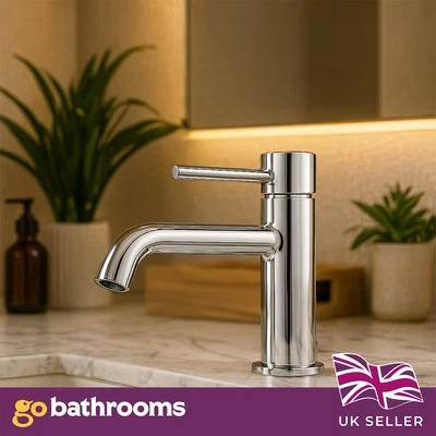 GO BATHROOMS Chrome Bathroom Sink Tap Single Lever Handle Basin Mixer Includes Click Waste
