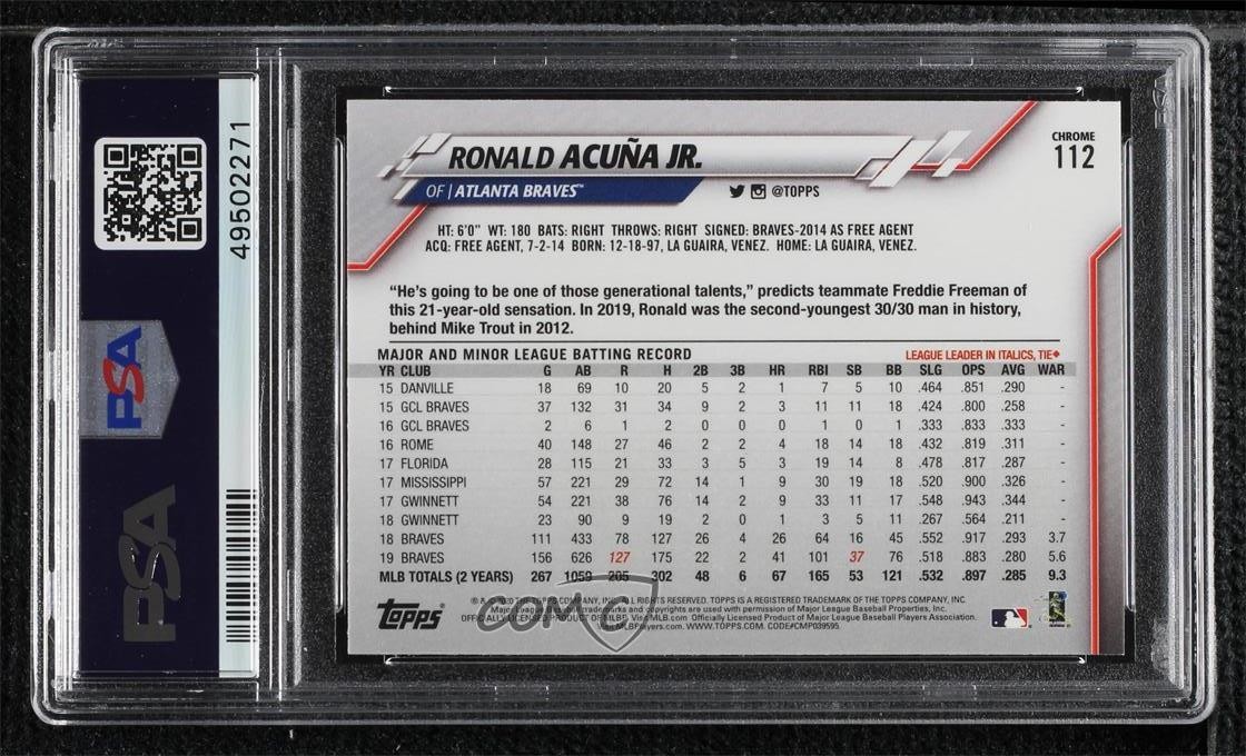 2020 Topps Chrome Prism Refractor Ronald Acuna Jr #112 PSA 10 GEM MT view 2
