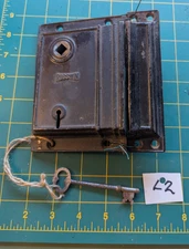 Antique Cast Iron RUSSWIN Rim Surface Lock w/ Key and Keeper 1880's L2