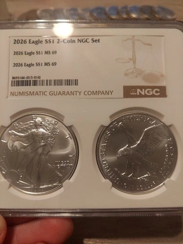 United States Mint 2026 American Eagle Silver 2-Coin Set NGC MS 69 Anniversary