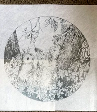 Tri-Chem Ready to Paint Liquid Embroidery VTG HIDING OWL 7659 Squirrel Trees COL