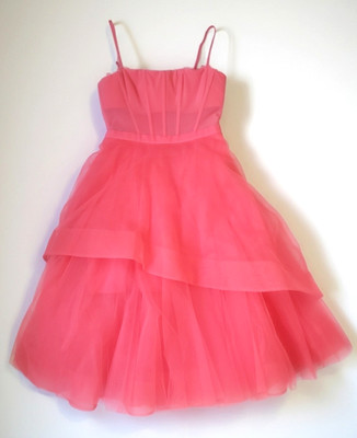 NEW BCBGMAXAZRIA Coral Tulle Corset Illusion Ruffle Evening Wedding Gown 8 $398