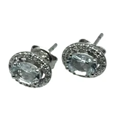 Sterling Silver Aquamarine Diamond Earrings .025 CTW Diamond Stuller