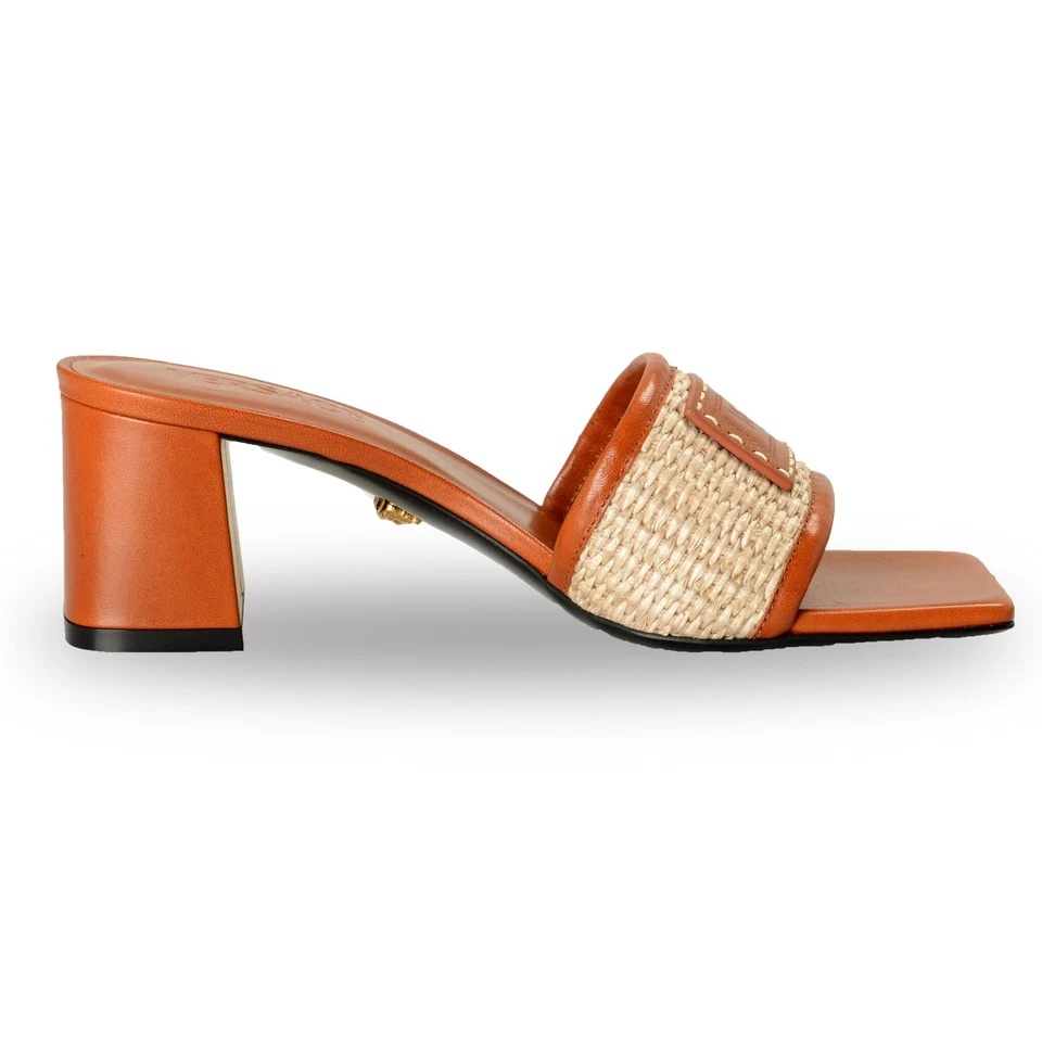 范思哲女式棕色皮革标志印花凉鞋穆勒鞋 US 7 IT 37 — 第 4/4 张图片