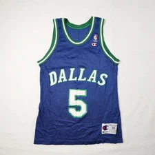 VTG 90s Champion NBA Dallas Mavericks Jason Kidd #5 Jersey Mens Size 36 Blue S