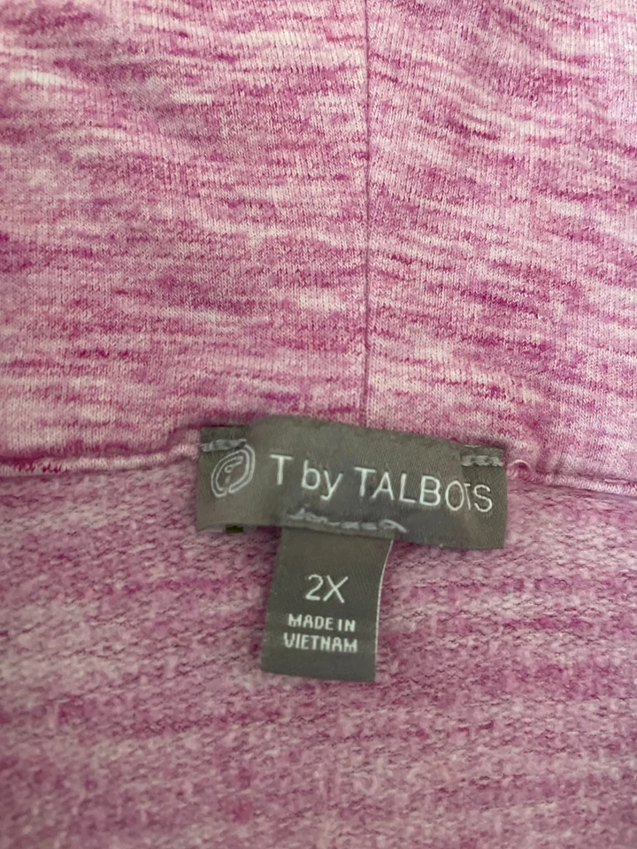 T By Talbots Womens Heather Pink Cowl Neck Pocket Pullover Sweatshirt Size 2X - Image 3 of 4