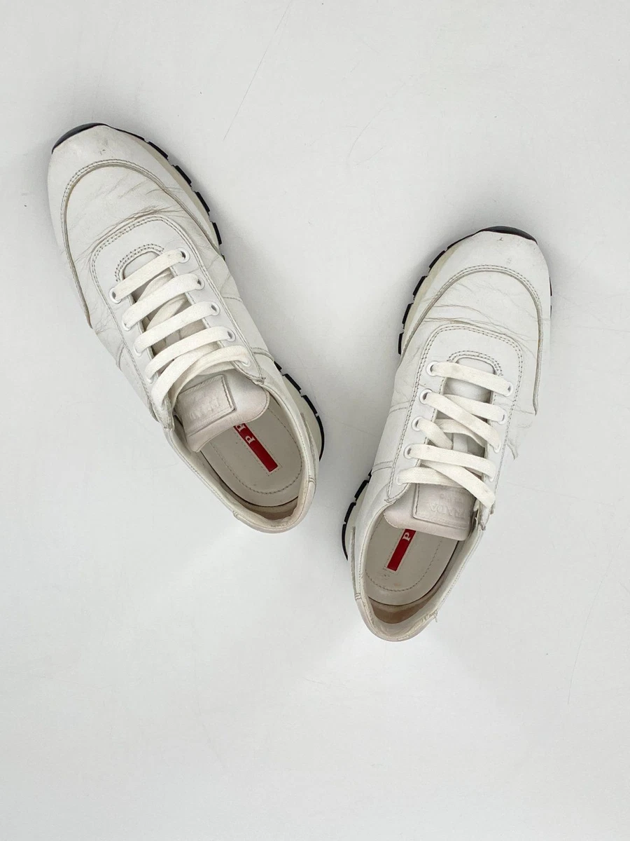 *PRADA SNEAKER 38 ½ TURNSCHUHE WEIß LEDER 3E 6046