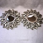 Pair Of Silver Tone Celestial 9.5” Round Sun Sunburst Mirrors Wall Decor Plastic
