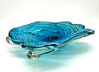 Vintage Blue Murano Art Glass Bowl Clear Sommerso Silver Gold Fleck Swirl Wave