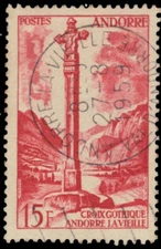 FRENCH ANDORRA 132 - Gothic Cross "1955 Red" (pb38055)
