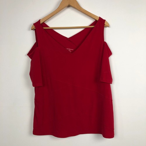 Lane Bryant Women's V Neck Short Sleeve Top Cold Shoulder Solid Red Size 18/20