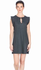 Lilla P Slub Knit with Eyelet Trim Tie Front Dress Women’s XS Carbon PA0465 $138