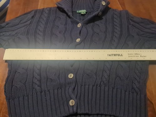 Cardigan pesante Lauren Ralph Lauren donna taglia XL 100% cotone maglia cavo blu navy - Foto 13 di 17