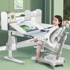 COSVALVE Gray Adjustable Height Kids Study Desk Armrest Chair Set w/Drawer,Shelf