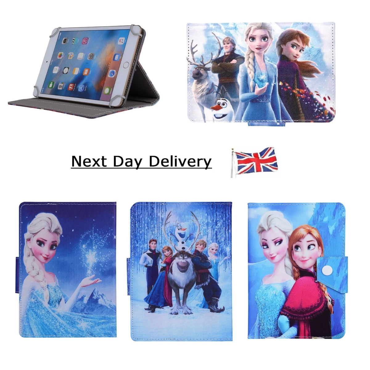 Custodia A Portafoglio Per Huawei P40 Lite – Cover In Pelle Sintetica Nera Con Stampa Frozen (Elsa, Olaf)