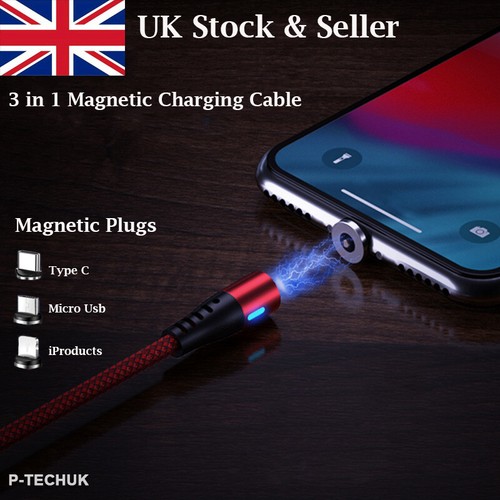 New 360° Magnetic Cables Phone Charging Cable Phone Charger USB Cable A2 - Picture 3 of 15