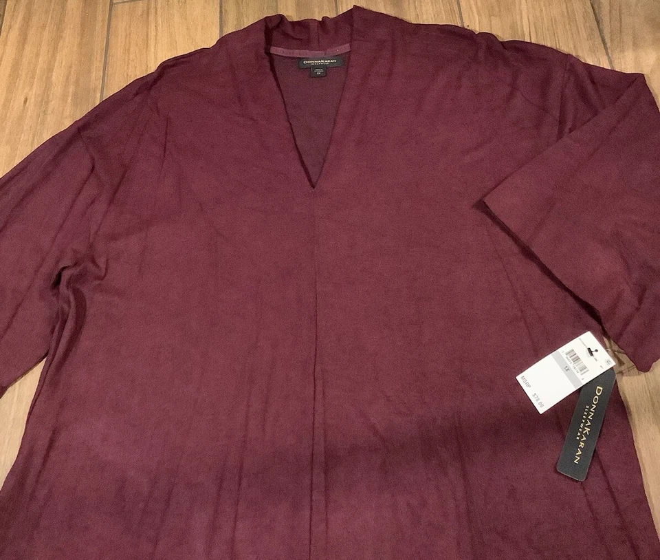 Donna Karan Ropa de Dormir Para Mujer Talla Grande 1X Vestido Largo Manga 3/4 en Borgoña Foto 2 de 4