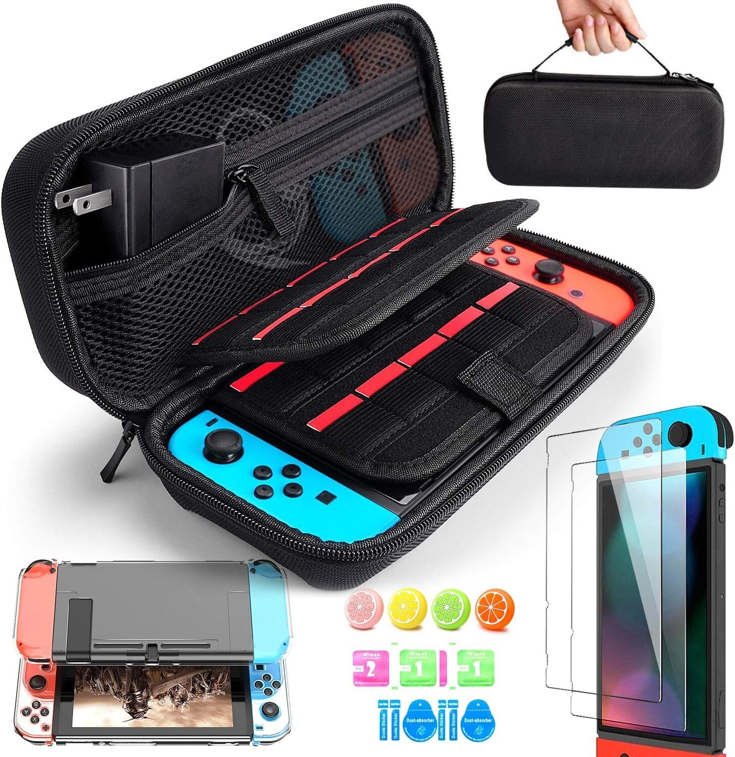 Benazcap Case Compatible with Nintendo Switch OLED Model 2021, 14 in 1,  Accessories Kit with Carrying Case, Clear Cover, Screen Protector and More