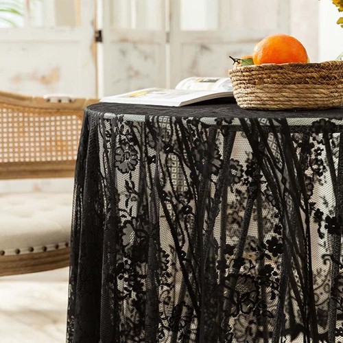 59inch Black Vintage Embroidered Lace Flower Tablecloth Doily Round Table Topper - Picture 5 of 6