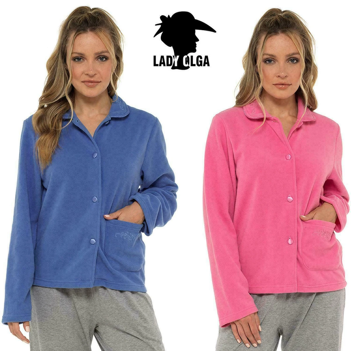 Ladies Fleece Bed Jacket Warm Traditional Button Nightwear