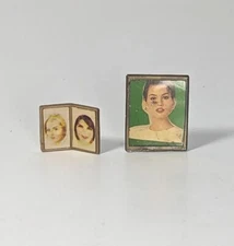 Mini Picture Frame Portrait Colorized Vintage Dollhouse Miniatures 2pc Lot