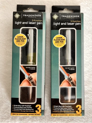 "Tradewinds"- Laser/Flash Light /Pens-3 Function Combo TWO EACH PENS- BRAND NEW