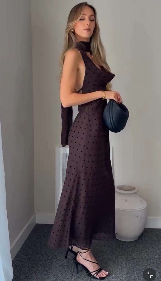 ZARA NUEVO MUJER LUNARES BUFANDA MAXI VESTIDO ESPALDA ABIERTA MARRÓN TALLA L 3067/232/700