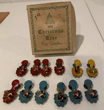 12 Vintage Metal Christmas Tree Candle Holder Clip On Multicolor Flower Prop Box