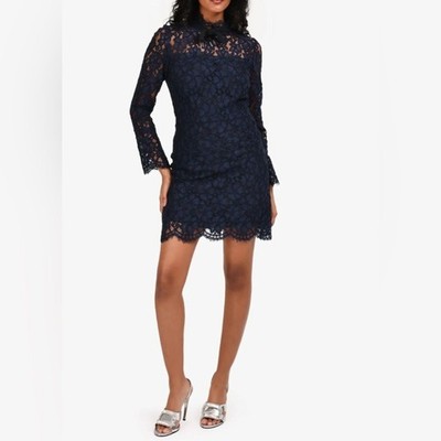 NEW Sandro Lina lace ribbon mini dress in navy blue