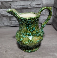 READ Vintage 6" Blue Green Drip Glaze Art Pottery Pitcher Jug Decor Ceramic Vase