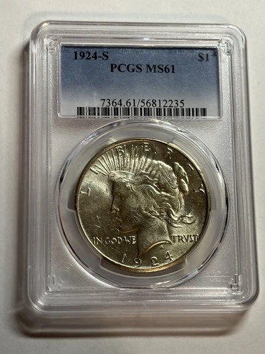 1924 S PEACE SILVER DOLLAR PCGS MS61 BLAST WHITE KEY DATE