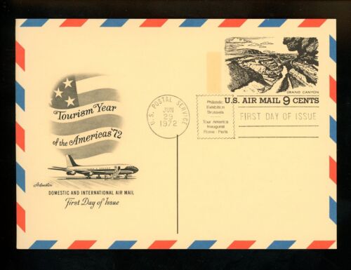 EE. UU. FDC #UXC12 Artmaster 1972 servicio postal de EE. UU. tarjeta de correo aéreo año turístico - Imagen 1 de 2