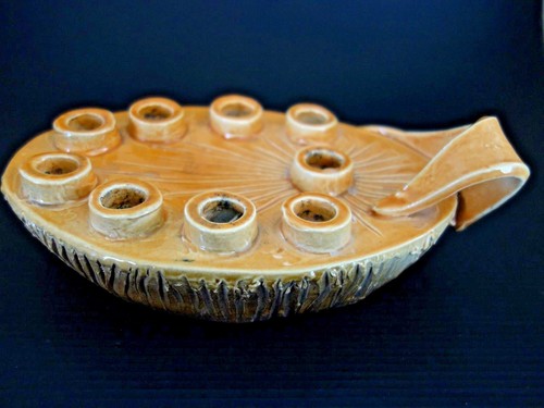Vtg Israel ceramic HARSA חרסה judaica hanukkah חנוכה lamp menorah מנורה signed - Afbeelding 9 van 12