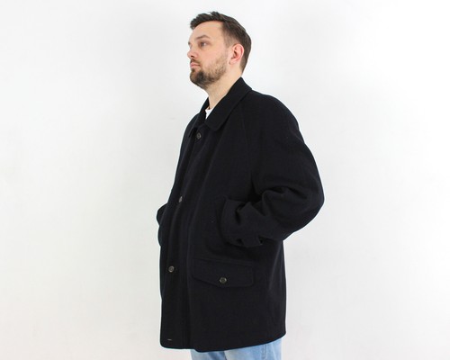 LINEA ESSE MISURINA LODEN Men Over Coat L UK 42 US Wool Jacket Navy Zip Pea VTG - Picture 3 of 10