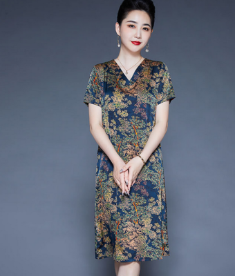 Women Fashion V Neck Silk Loose Fit Short Sleeve Dress Knee Length Casual Gown L | eBay Women Fashion V Neck Silk Loose Fit Short Sleeve Dress Knee Length Casual Gown L | eBay